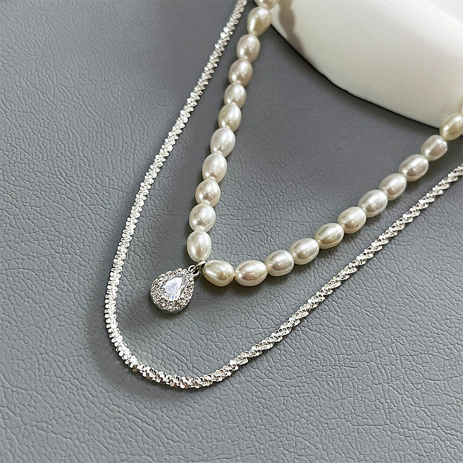 오누이디스플레이 천연 담수진주 레이어드 두줄 진주목걸이