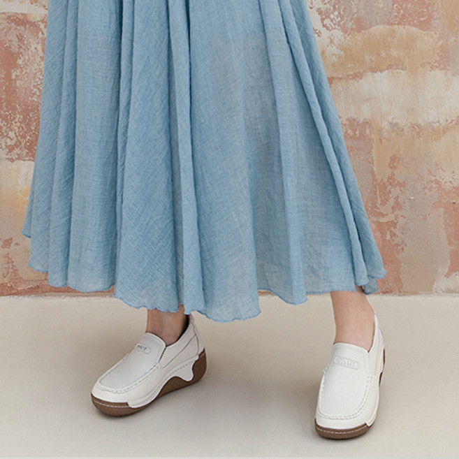 (천연소가죽) 둥근코 레터링 키높이 통굽 로퍼 단화 5cm