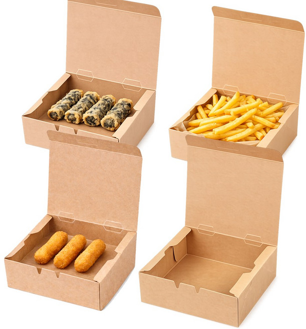 일회용 크라프트 종이도시락 100KP 간식 튀김 쿠키 종이 포장용기 박스 400개입, 1박스