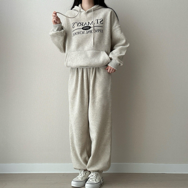 파츠 여성 기모 후드 트레이닝세트
