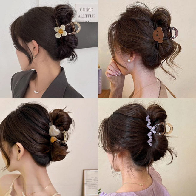 ZMBIRD 예쁜 꽃송이 8CM 여성 헤어 집게핀 중형 올림머리 4종세트 H3592