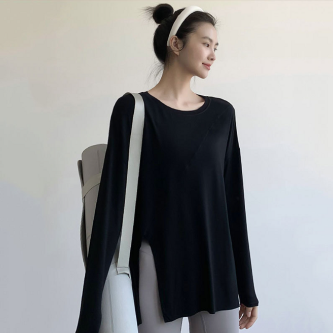 스판덱스 요가복 필라테스복 상의 오버핏 긴팔 티셔츠 4colors