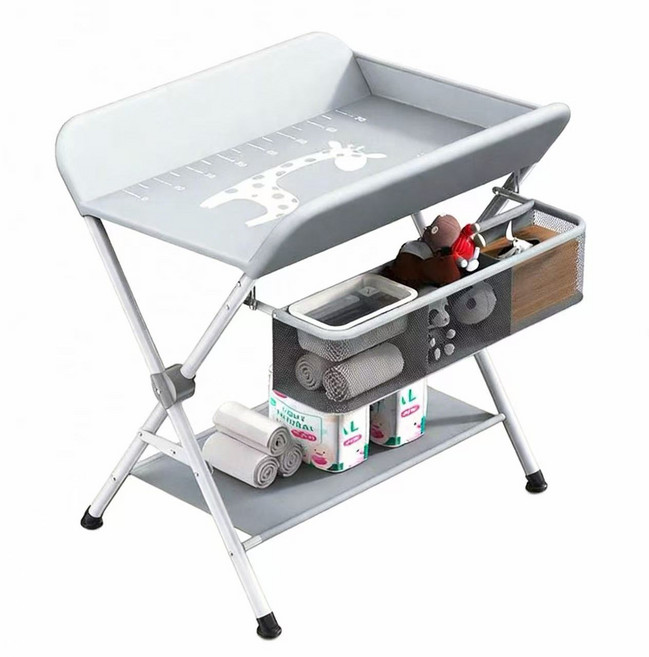 多功能可折疊換尿布台 – 三檔高度調節 附帶收納空間, 灰色