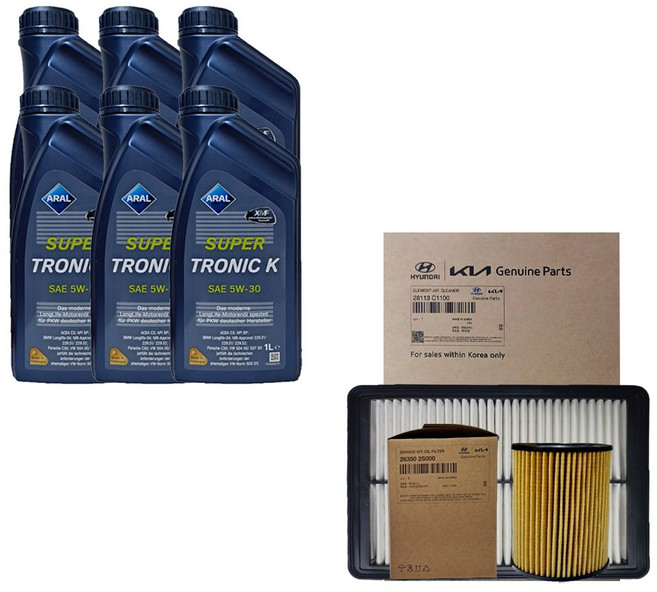 K7 프리미어 2.5 가솔린 아랄 수퍼트로닉 K 5W30(6L)/SP 순정 필터 엔진오일세트2S000-C1100, 1개
