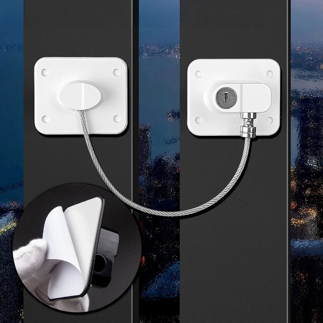 잠금장치 창문 락커 샷시문 유리문 미닫이문 냉장고 2컬러 문열림 시건장치 서랍 방지, 1개, 타원형 블랙