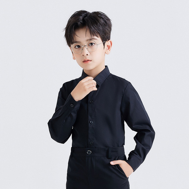 6위 - 무지 검정 블랙 긴팔 셔츠 9-21호 주니어 학생 청소년 초등학생 키즈 아동 남아 여아 어린이 합창 합창단 