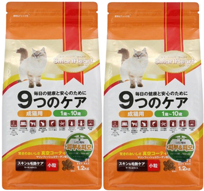 스마트하트골드 고양이 나인케어 기능성 사료, 피부/피모, 1.2kg, 2개