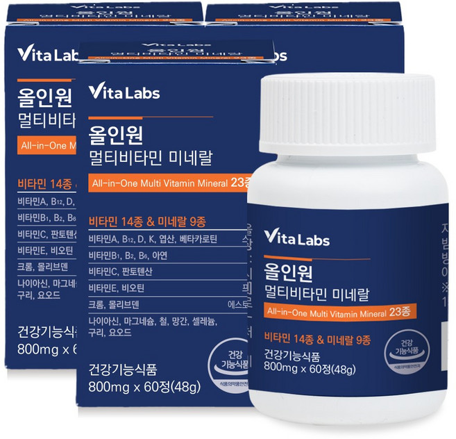 비타랩스 올인원 멀티비타민 미네랄 23종 종합 영양제, 3개, 60정