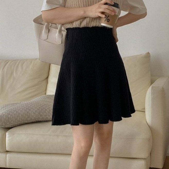 아이엠몽 여성용 네이로 플레어 니트 밴딩 미니 스커트