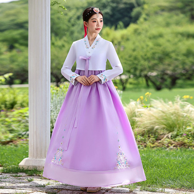 프리미엄 여성 한복 세트 전통 생활 한복 무용 공연복 궁중 화려한원피스 개량 한복 세트 WMY