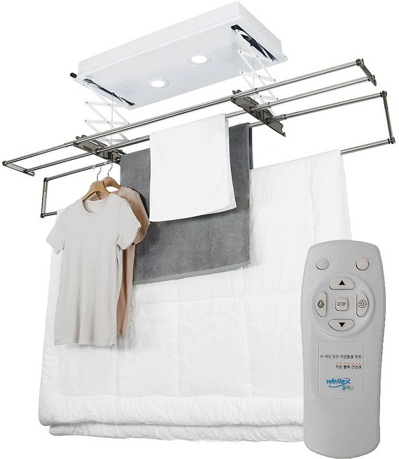 웰렉스 천장 전동 빨래건조대 자동 아파트 베란다 건조대 리모컨 4봉 5봉, 자동 빨래건조대 4봉+전용집게+애니쏙