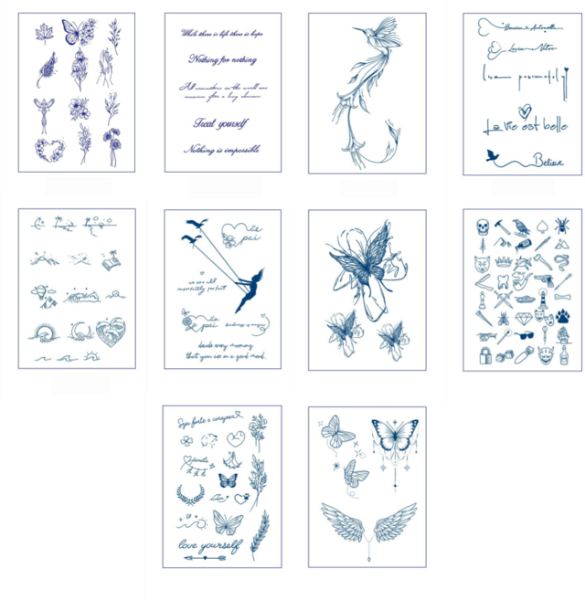 MIR WAY 리얼 문신스티커 헤나 반영구 타투스티커 10종세트, 1개, MWE-G