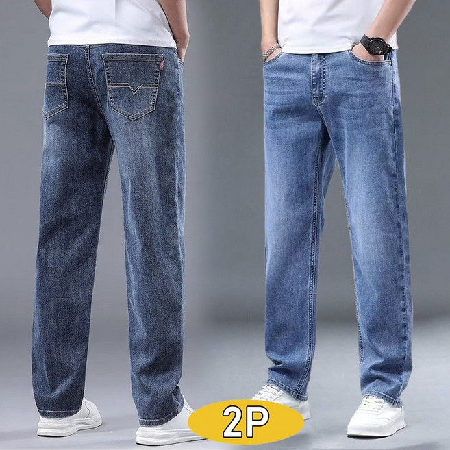 1+1 남상 와이드핏 스판 청바지 데일리 스판 일자핏 데님팬츠 봄 남자 바지
