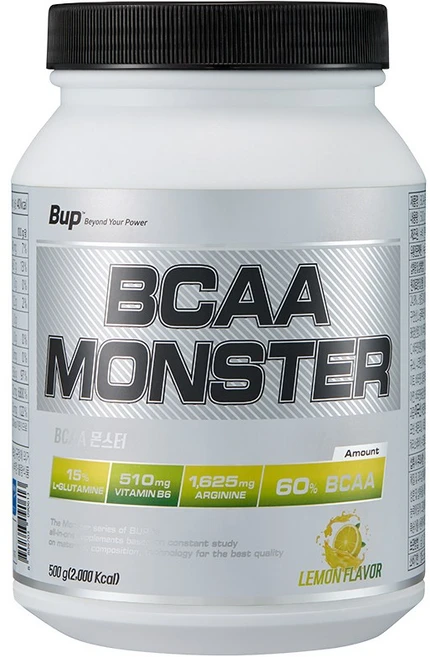 비유피 BCAA몬스터 레몬맛 아미노산 헬스보충제, 1개, 500g - 쿠팡