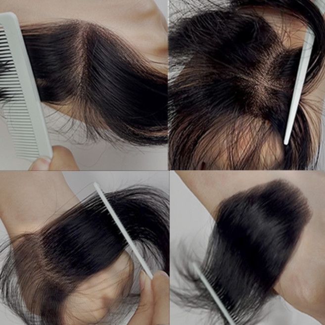 블랙큐어 직접 만드는 맞춤형 헤어라인 및 부분탈모 붙이는 가발 100%인모, 세로4cm 가로 6cm, 1개, 자연갈색