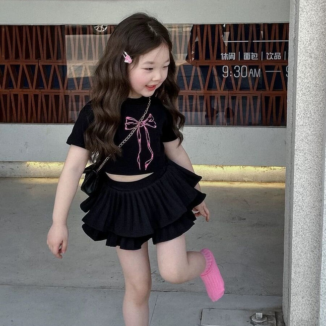 마이슈마켓 키즈 여아 여름 투피스 어린이 아기 발레코어룩 크롭티 치마바지세트