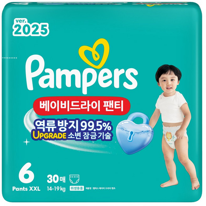 팸퍼스 2025 베이비드라이 팬티형 기저귀 남녀공용, 6단계, 30매