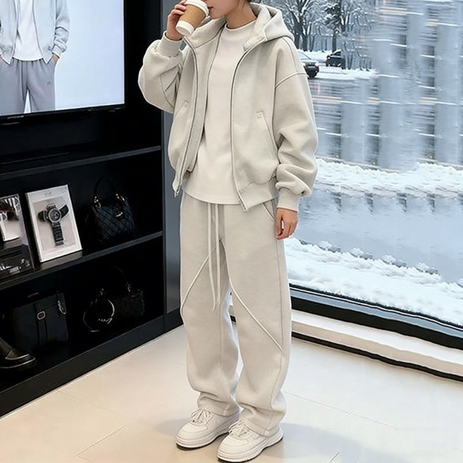 남녀공용 120kg까지 빅사이즈 트레이닝복 세트 후드 코트 캐주얼 와이드 팬츠 슬림소녀