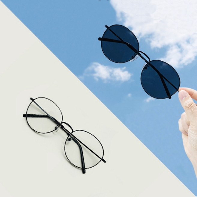 GLND 국산 청광 변색 안경 선글라스 자외선100%차단 블루라이트차단 시력보호 보호안경 라식 라섹후 안구건조 변색청광안경, 2005(철테원형), 실버, 브라운, 1개