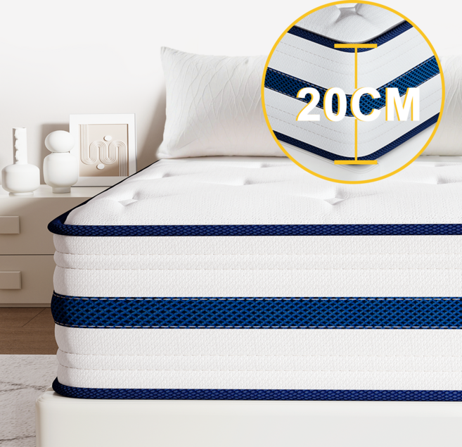 KURUA 매트리스 침대 두께 포켓스프링 롤팩 침대 바닥 매트리스, 20cm, 중간 단단함