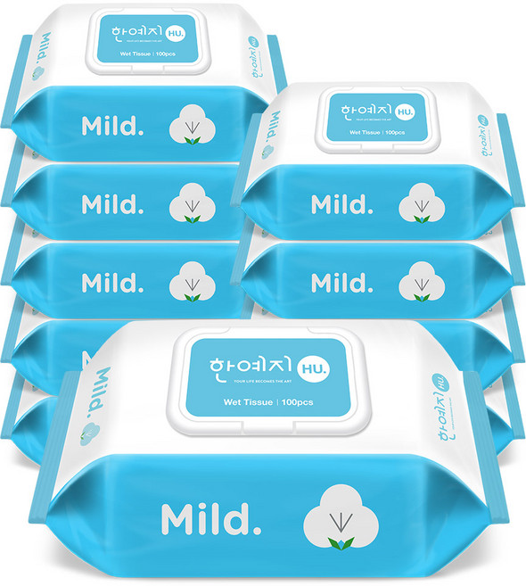 한예지 휴마일드 물티슈 캡형 100매 10팩, 10세트