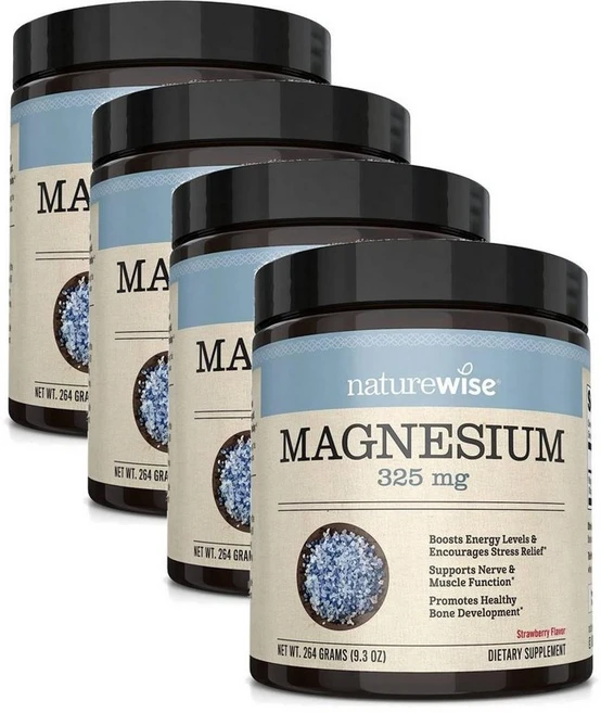 네이처와이즈 마그네슘 시트레이트 325mg 파우더 딸기맛 Naturewise Magnesium Powder, 4개, 264g - 쿠팡