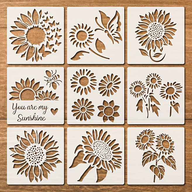 제니미엘 DIY 스텐실 도안 해바라기 장미 꽃 나뭇잎 단풍 식물 봄 스텐실, 1세트