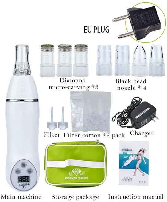 페이셜 스무딩 클렌징 스킨 케어 드라이 링 다이아몬드 펜 가정용 미용 장비, 02 EU plug