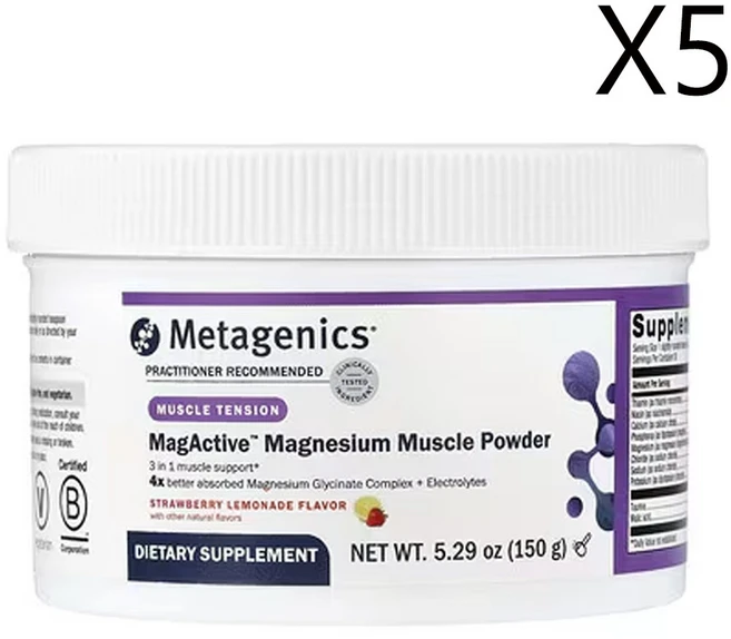 메타제닉스 MagActive 마그네슘 머슬 분말 딸기 레모네이드 (5.29oz), 150g, 5개 - 쿠팡