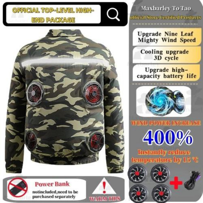 여름 4 팬 에어컨 의류 멋진 조끼 남성 여성 여행 초경량 브랜드 야외 스포츠 자켓 태양 윈드 브레이커 낚시, AS4XL-EU2XL, 72)Camo with 4 fans, 1개