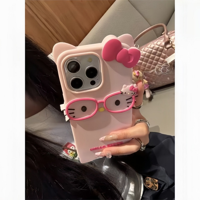 입체 안경 캐릭터키티 아이폰케이스 소프트 실리콘케이스