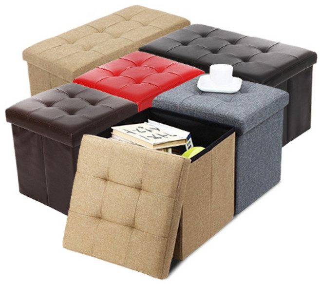 아카시아리빙 벤치형 접이식 수납의자 화장대 스툴, A리빙09_레더스툴 베이지