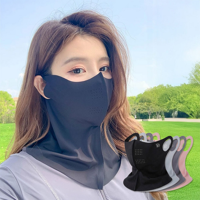 숨쉬기 편한 환절기 아이스실크 선크림 마스크넥워머 4종, 1세트, 블랙+그레이+블루+핑크