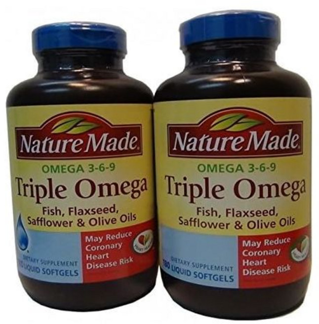 알티지 불포화지방산 임산부 네이처 메이드 트리플 오메가 3 6 9 생선 아마씨 홍화 올리브 오일 각각 2병 180개 소프트젤, 2개