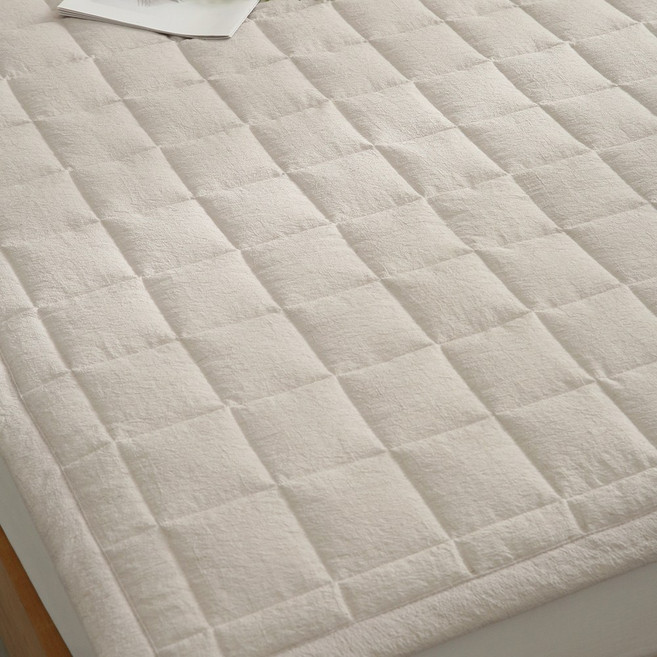 아이레홈 샤르망 린넨 여름 누빔 침대패드 단품, 오트밀