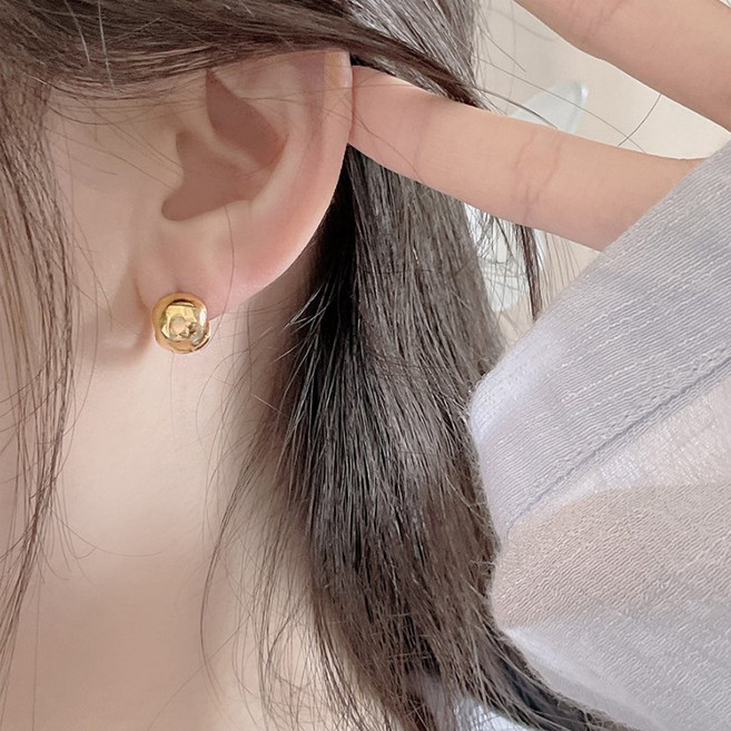 Bowl 써지컬스틸 원터치 동글 볼 귀걸이 (3color)