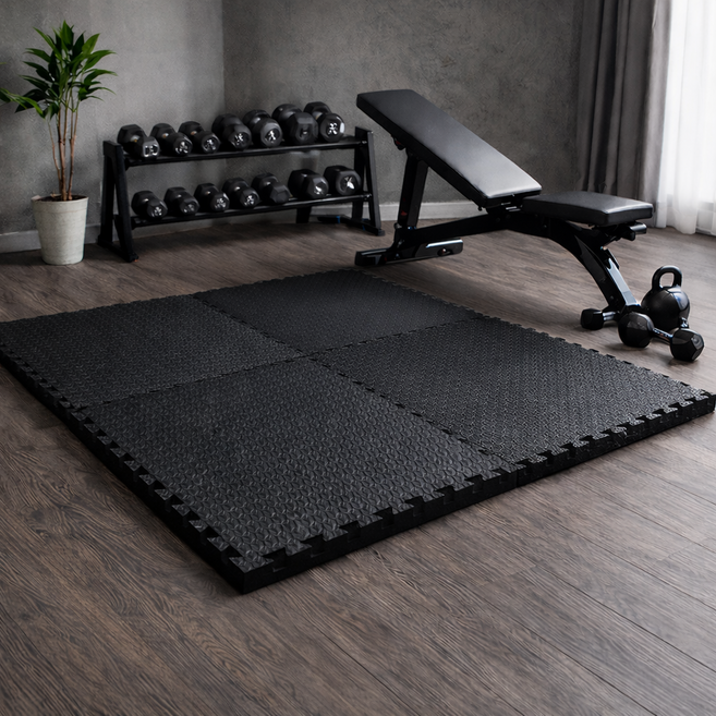 홈앤힐링 두꺼운 운동매트 와이드 헬스매트 25T 60x60cm, 4개, 차콜 블랙