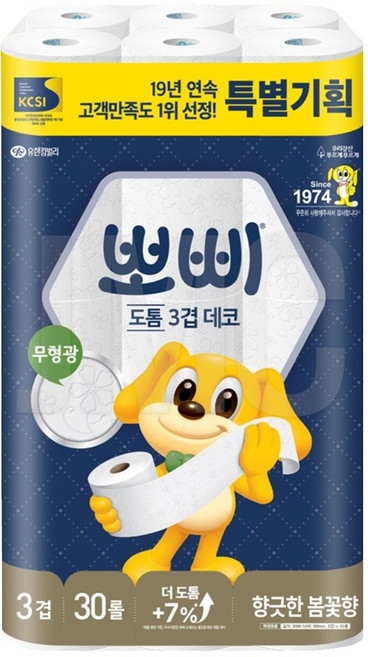 (유한킴벌리)뽀삐 도톰 3겹 데코(30m), 30m, 30개입, 1개