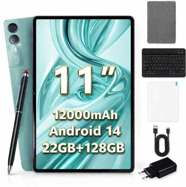 태블릿 PC 대화면 안드로이드 4G LTE WiFi 22GB/128GB OLED 옥타코어 키보드 패키지 터치펜/케이스/보호필름 포함, Wi-Fi+Cellular, 128GB, Mint Green