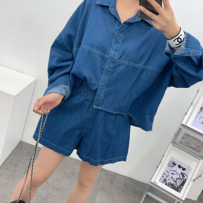 에브리룩 앤드 연청 진청 루즈핏 남방 반바지 세트(2컬러)