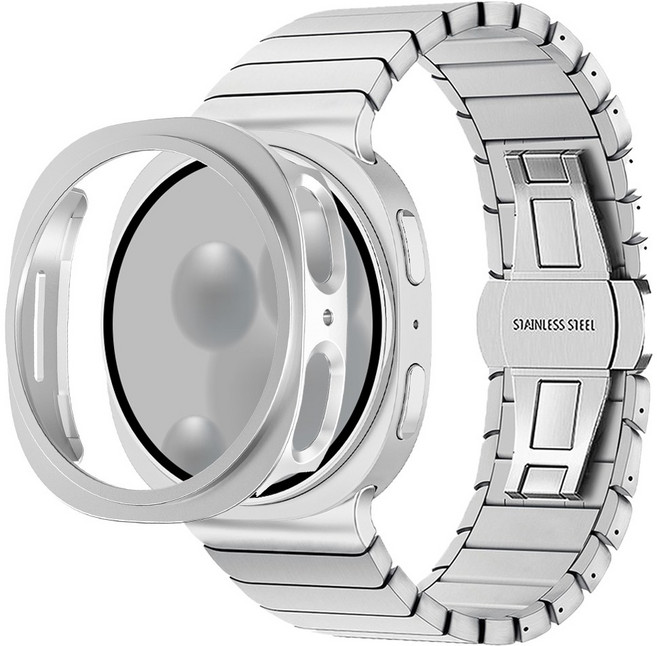 아이메이드잇 갤럭시워치 호환 일체형 링크 브레이슬릿 + 범퍼 케이스 세트 구성, 실버