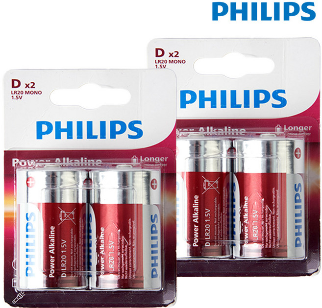필립스 파워 알카라인 건전지 D형 2개입 2개, 2개