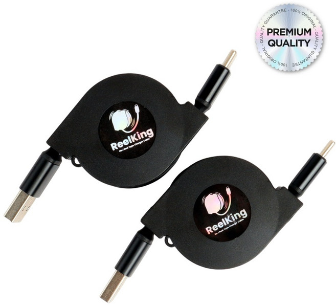 Reelking (1+1) 자동감김 C타입 고속 릴케이블 데이터전송, 2개, 블랙, 1m