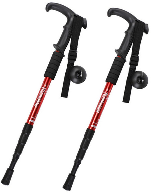 HA.M 두랄루민 경량 4단 초경량 등산스틱 2p, 등산스틱 T자형 레드(2P)