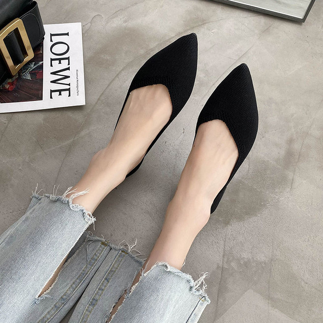 Asure 여자 무지 뾰족 니트 플랫슈즈 드라이빙 슈즈 오피스룩 신발