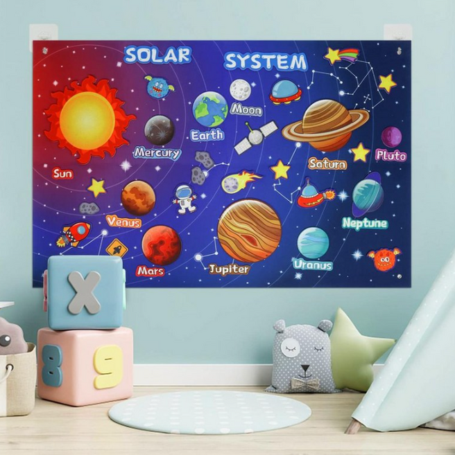 스토리앤홈 태양계 우주학습 펠트보드 유아용 태양계 교육 포스터, 1개