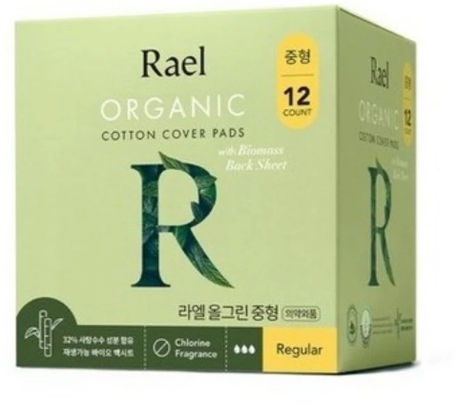 라엘 유기농 순면커버 생리대 날개형, 중형, 12개입, 1개 - 쿠팡