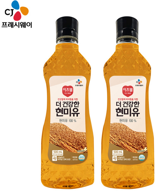 CJ 이츠웰 더 건강한 현미유 100%, 2개, 500ml