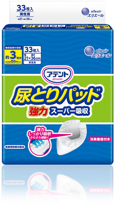 아텐토 남성용 일자 패드 성인용 기저귀 요양원 소변패드, FREE(onesize), 1개, 33개입