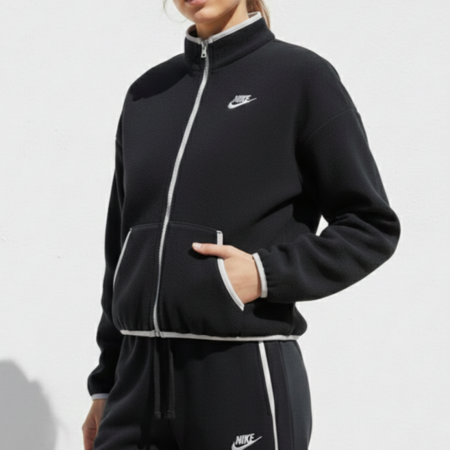나이키 CLUB 여성 플리스 기모 집업 루즈핏 후리스 트랙 자켓 배색 따뜻한 재킷